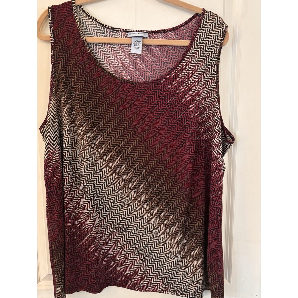 Catherines Tank Top Womens 2X Red Black Geometric Abstract Artsy Flowy Liquid